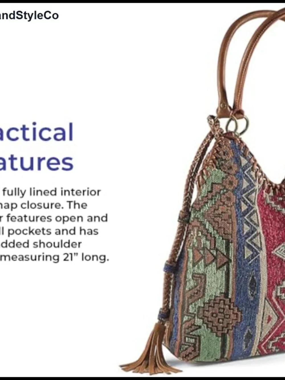 Tapestry Slouchy Hobo Purse with Faux Leather Trim, Snap Closure, Lined